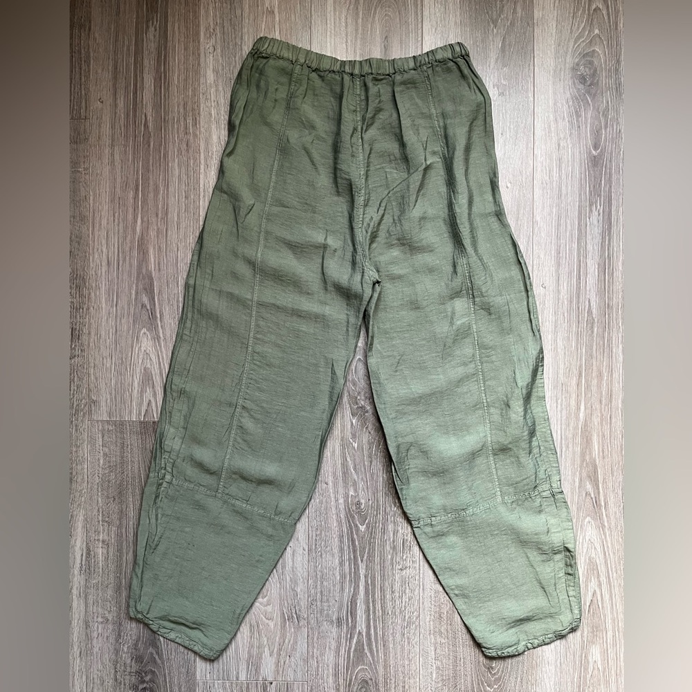 Sahara 50% Linen Balloon Trousers In Colour Thyme Size Medium UK 12 - Picture 2 of 9